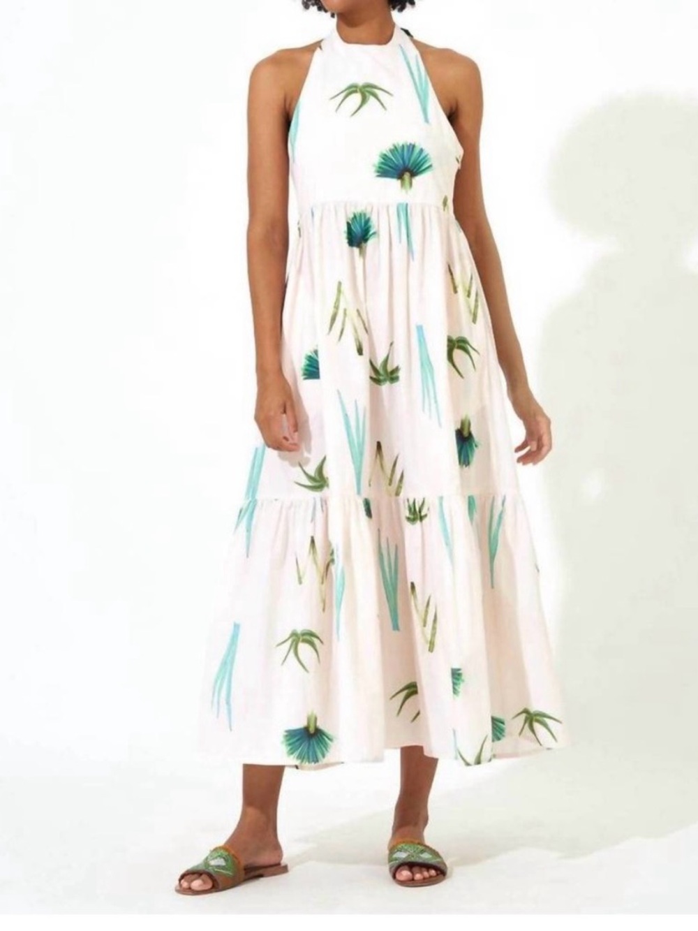 Oliphant Cotton Halter Maxi Dress in Greenfond.